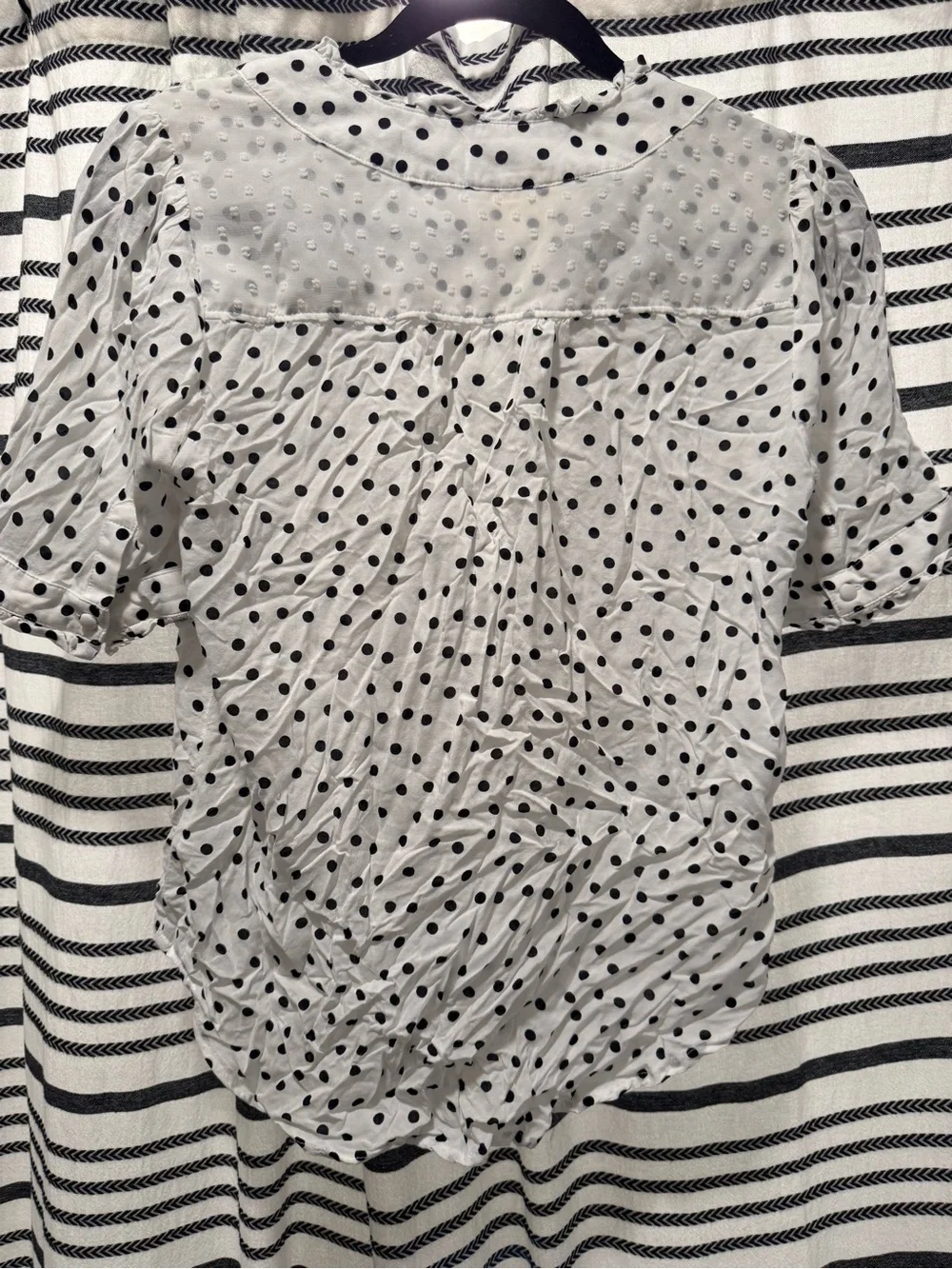 Anthropologie White Blouse with Black Polka Dots